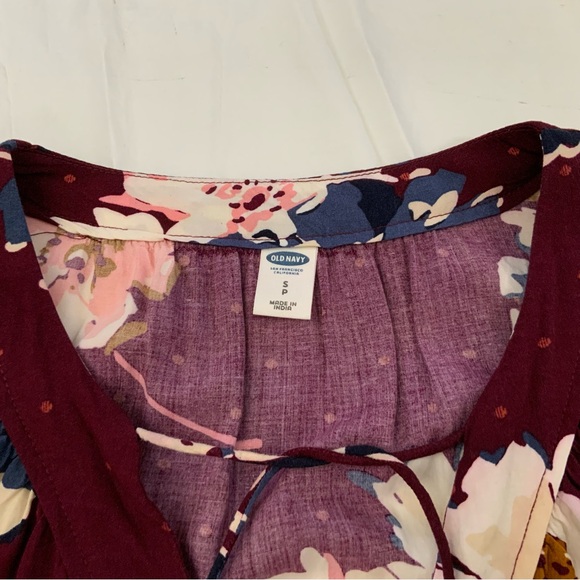 Old Navy Womens Small Dress Shift Burgundy Floral Print V Neck Tie Neckline - Picture 7 of 12